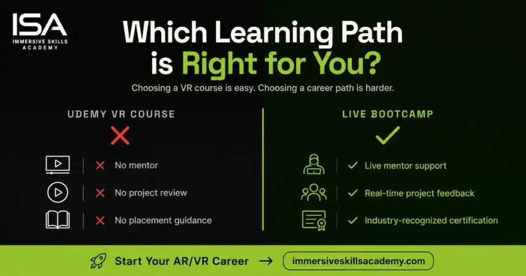 text showing Udemy VR Courses- Live Mentorship bootcamp