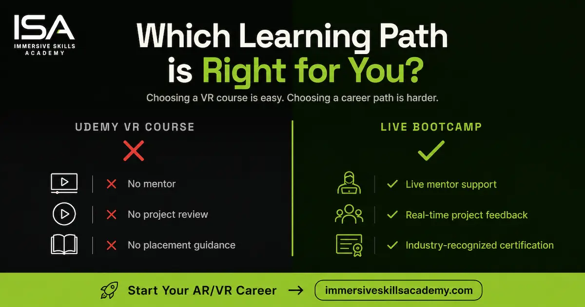 text showing Udemy VR Courses- Live Mentorship bootcamp